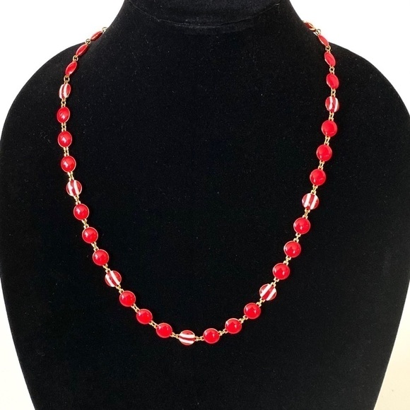 Vintage Necklace Metal Red Enamel Gold Tone - Picture 8 of 8